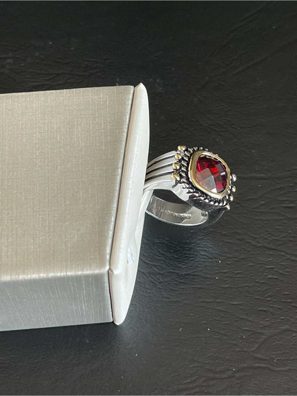 New Two-Tone simulated red garnet Statement Ring